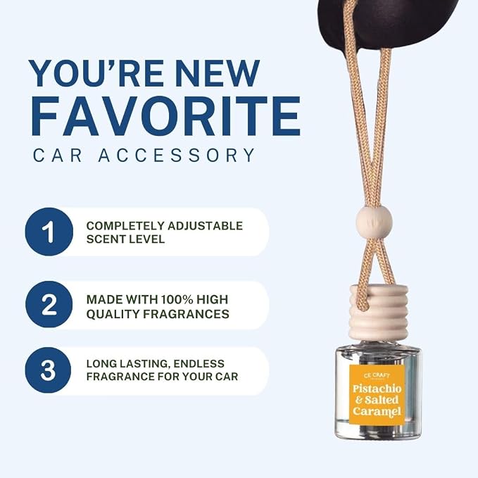 C&E Craft Co Hanging Car Air Freshener Diffuser 2 Pack, Long Lasting Fragrance Oil Car Freshener, Glass Bottle Auto Air Freshener, Made in USA (Pistachio & Salted Caramel)