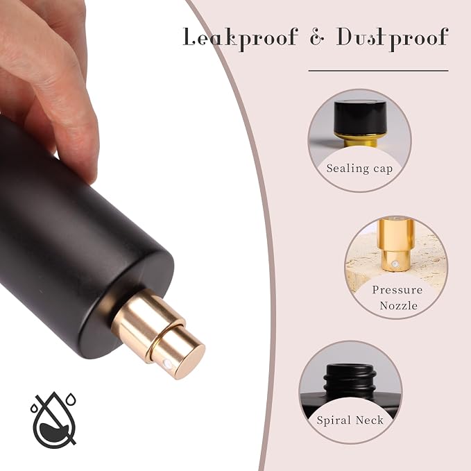2pcs 50ml Glass Spray Bottle for Perfume,Refillable Travel Perfume Atomizer Bottles,Black Portable Cologne Atomizer Empty Bottle.(Black)