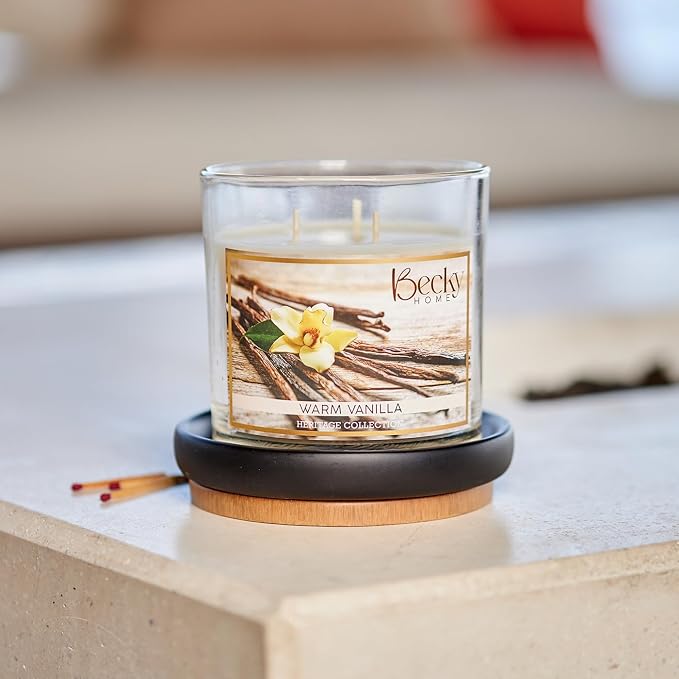 Warm Vanilla 3 Wick Candle, 14.5oz, Large, Traditional, White, Glass Jar, 4" H x 4" D, 60+ Hour Burn Time, Indoor Use, 1 Count