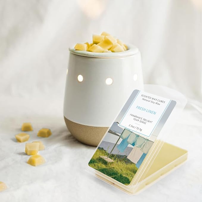 STRN Scented Wax Melts Wax Cubes Long Lasting Strong Scent, Soy Wax Cubes for Warmer Jelly Wax Melts Set, Ocean Breeze, Fresh Linen, Bohemia Forest, Summer Wind (4 x 2.5oz)