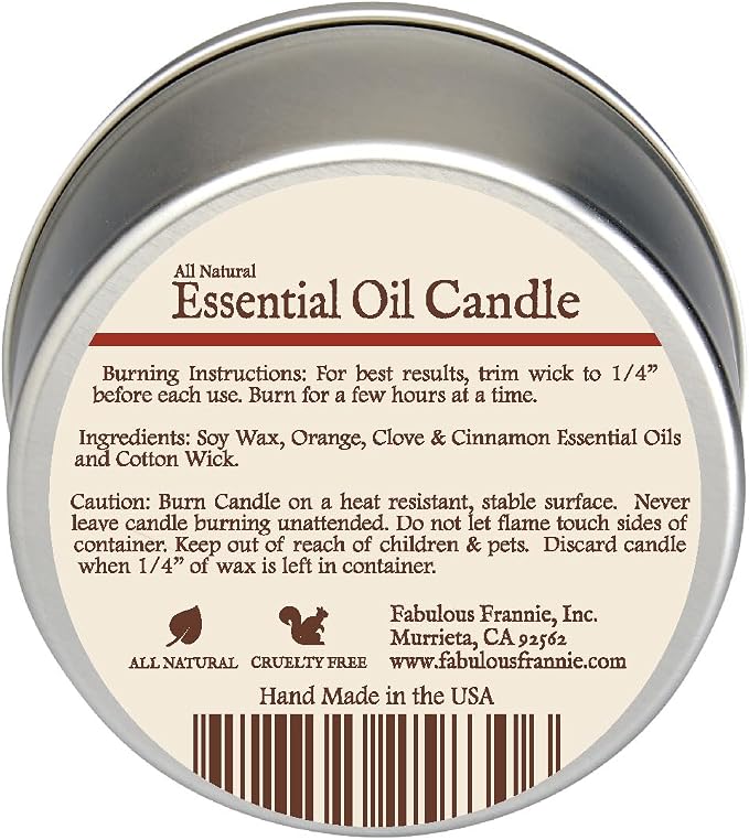 Fabulous Frannie Spice (Holiday) All-Natural Soy Candles Cotton Wick High Pure Essential Oil Scent 40 Hours Burn Time Gift for Women & Men 6 Ounce (Pack of 1)