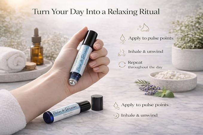 GreenHealth Essential Oil Roll On Set 5 Pack (10ml Each) Aromatherapy Roller Ball Variety Kit Pain & Strain Headache Magic Germ Ninja C’est La Vie Lavender Tea Tree Ready to Use Travel Size Gift Set