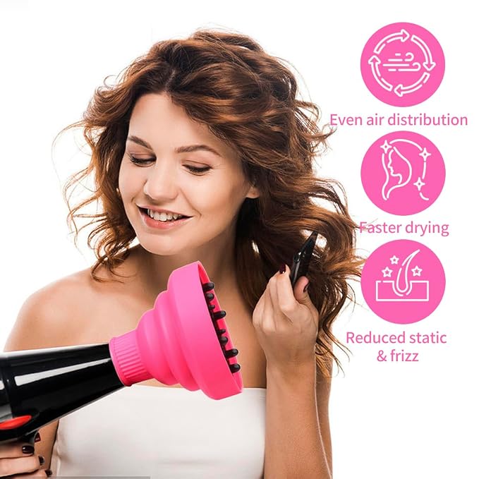 Collapsible Silicone Hair Dryer Diffuser, Travel Collapsible Portable Diffuser for Curly Hair Women, Airflow Attachment for Salon or Home Use, Fit Most Hair Dryers with Nozzle Diameter D-1.575 Inch