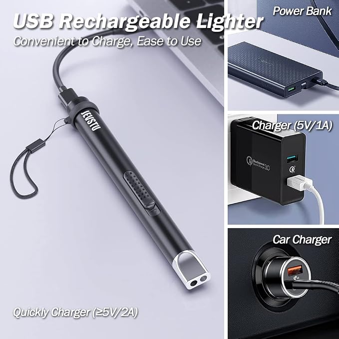 Candle Lighter, Electric Rechargeable USB Lighter, Arc Windproof Flameless Plasma Long Stick, No Butane Fluid, Perfect for Candle BBQ Camping Kitchen Stove, Black and White