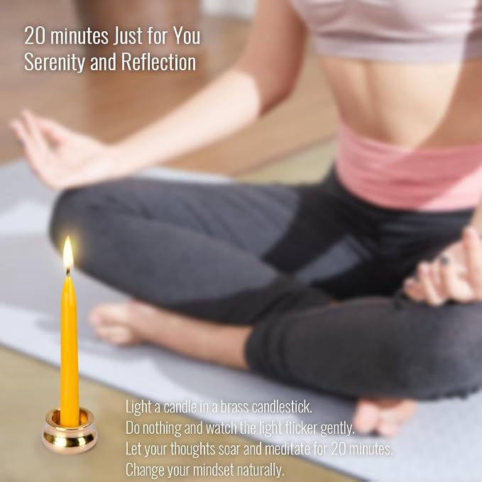 20 Minute Pure Beeswax Candles, Drip-Free Meditation Candles, Mini Taper Candles, Set of 50 Without Brass Candle Holders