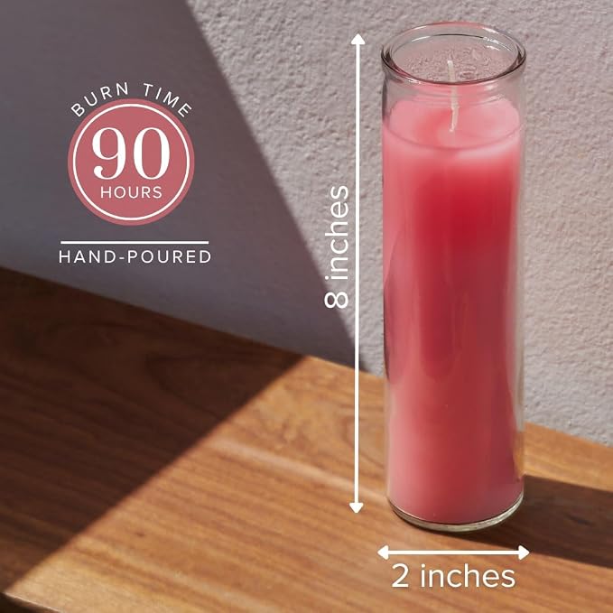 Simply Soson 2x8 inch Pink Devotional Candles in Glass Jar - 1 Piece - 90 Hours – Prayer Candle - Tall Pillar Candles for Religious, Memorials, Party Decor
