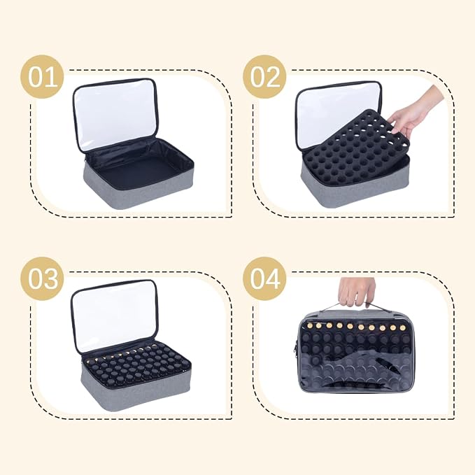 Essential Oils Carrying Case Holds 60 Bottles with Detachable Pad,Gray