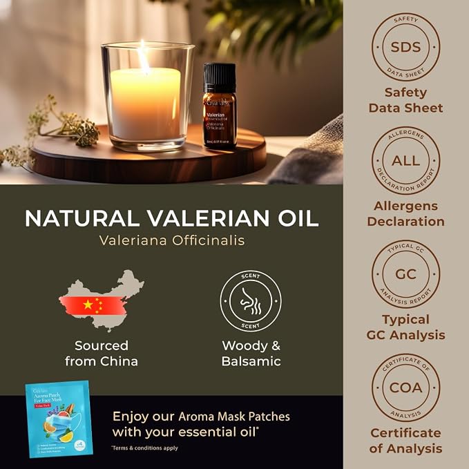 100% Pure Valerian Essential Oil - 0.17 Fl Oz - Valerian Oil for Hair, Skin, Diffuser, Aromatherapy & DIY Candle Making Scent