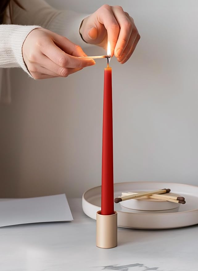 10" Classic Taper Candles, Red, 4-Pack, 7-8 Hours Long Burning, Unscented Tall Candlesticks