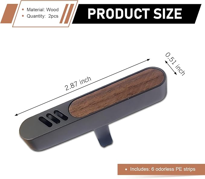 2 PCS Car Air Vent Clips, Natural Walnut Wood Grain Diffuser with 6 PE Strips, Rust-proof Straight Outlet Interior Trim with Stable Back Clip, Universal Elegant Decor for Car (Multicolored)