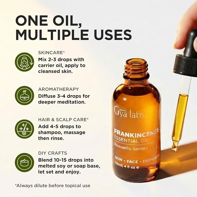 100% Pure Frankincense Essential Oil - 4 Fl Oz - Frankincense Oil for Hair, Skin, Diffuser, Aromatherapy & DIY Candle Making Scent