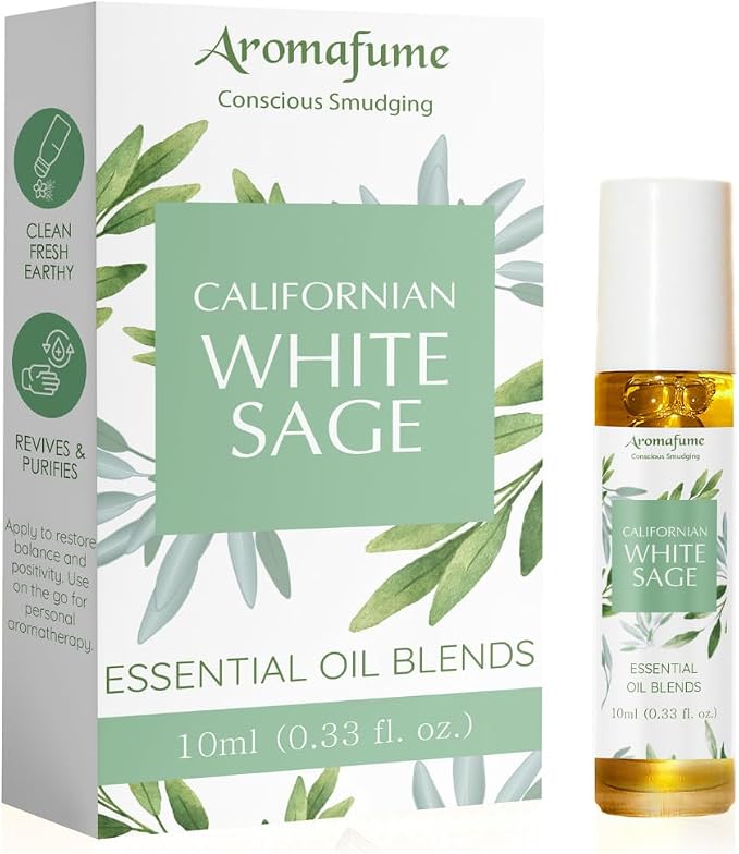 Californian White Sage Essential Oil Roll-On Blend by Aromafume | 10ml/0.33 fl oz | Aromatherapy Oil for Cleansing Negative Energy & Protection | Ethically sourced | Sage Oil for Smokeless Smudging