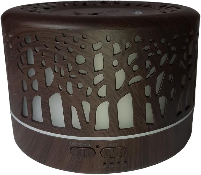 Wild Essentials 700ml Designer Large Room Essential Oil Diffuser, 5 in 1 Ultrasonic Aromatherapy Vaporizer Cool Mist Humidifier, Home, Office Bedroom, Timer, Auto-Off, 7 Color LED (Dark Wood Trees)