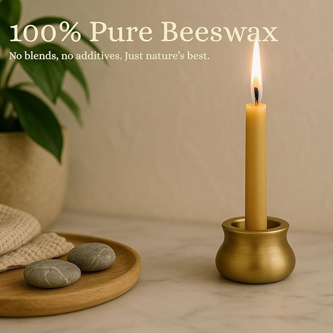 Australian Made 20 Minute Pure Beeswax Mini Meditation Candles, Non Toxic Beeswax Meditation Candle Set with Brass Holder for Intention Setting, Stress Relief, and Daily Meditaiton Mindful Moments