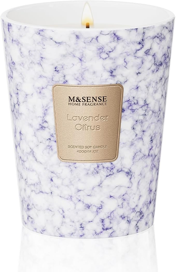 M&SENSE Lavender Citrus Scented Soy Candle, 3 Wick Highly Scented 14.1 Oz 75H, Aromatherapy Candle Gift for Women and Men