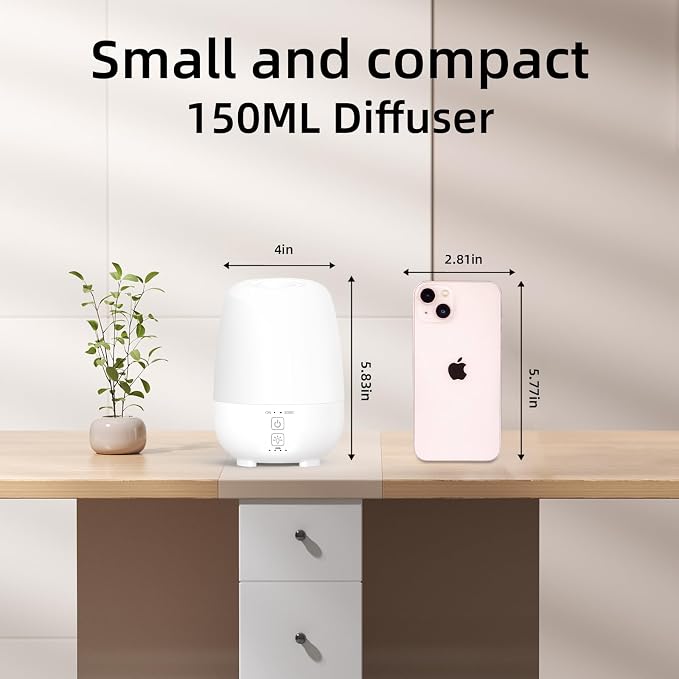 SPLITSKY 150ML Cordless Essential Oil Diffuser, Built-in 6000mAH Rechargeable Battery, 7 Hours Run Time, 7 Colors LED Light, Portable Aromatherapy Diffuser for Home, Outdoor, Travel (White)