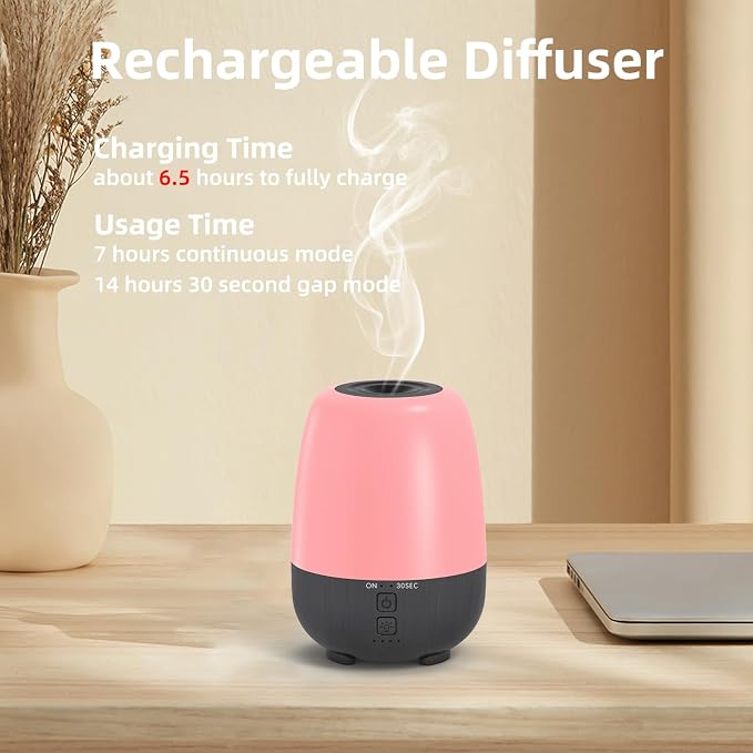SEEDSEEL 150ML Rechargeable Battery Operated Essential Oil Diffuser, Portable Cordless Aromatherapy Diffuser,7-Hour Runtime with 7 LED Color Changing Lights