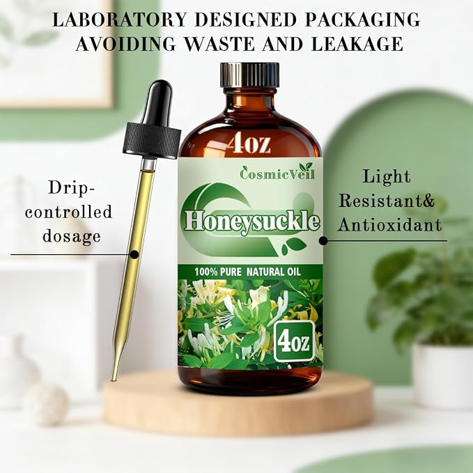 Honeysuckle Essential Oil Honeysuckle Oil for Aroma Diffuser,Humidifier,Home Fragrance,Cleaning,Body Care,Massage,Yoga,DIY Candle,DIY Soap CosmicVeil（Honeysuckle，4 Fl Oz (Pack of 1)）
