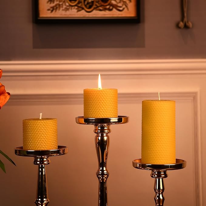DEYBBY 3×6 in Beeswax Pillar Candle - Handmade Pure Organic Beeswax Honeycomb Rolled Candle for Home Study Decor Housewarming GFT