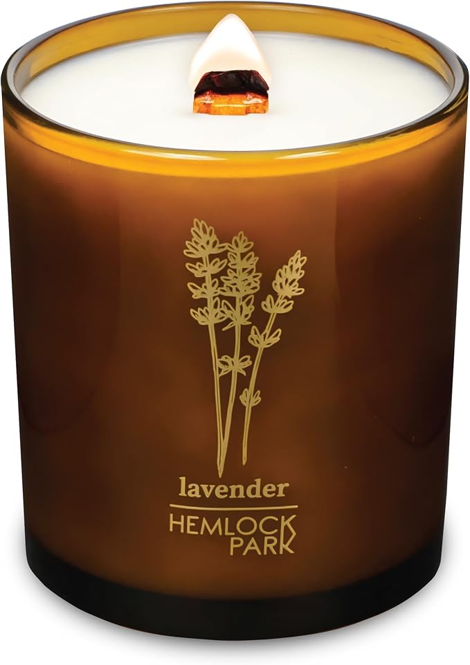 Hemlock Park Lavender Amber & Gold Scented Candle | Crackling Wood Wick, Botanical Fragrance & Coconut Apricot Wax | Up to 70 Hour Burn Time | 14 oz | Made in USA