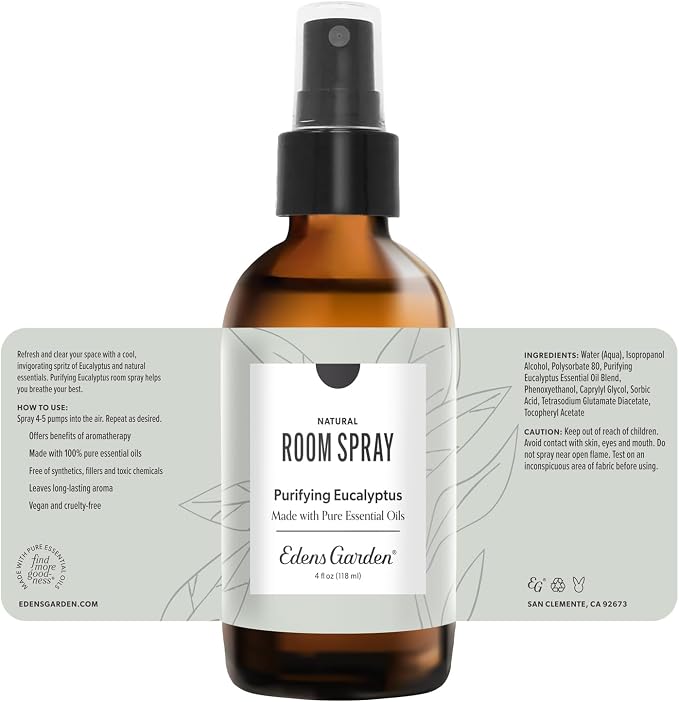 Edens Garden Purifying Eucalyptus Aromatherapy Room Spray – Natural Essential Oil Air Freshener for Home, Spa, Shower & Linens, Refreshing & Clearing, 4 fl oz (118 ml)