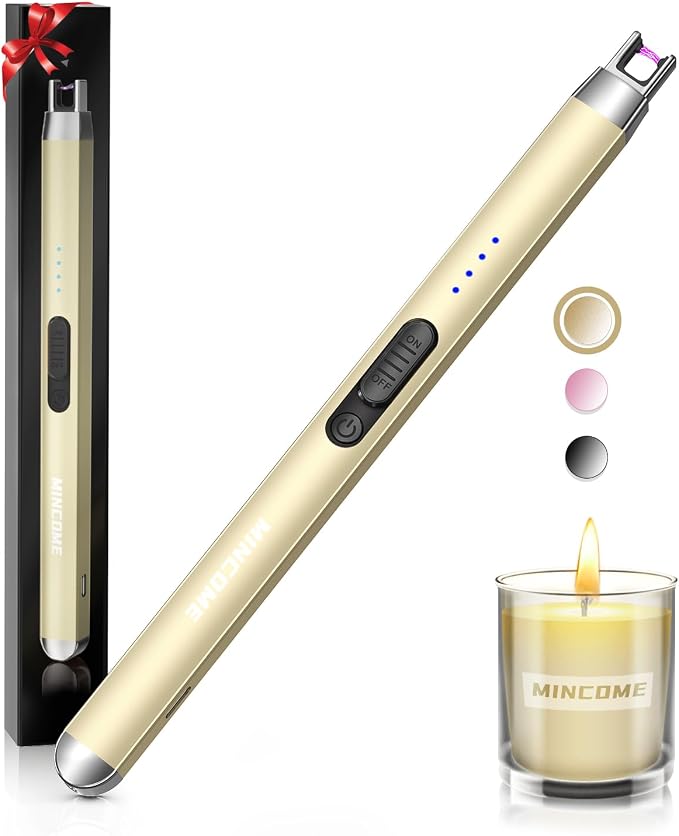 Candle Lighter Electric Rechargeable USB Plasma Arc Lighter with Safety Lock, Mothers Day Birthday Gifts for Women Windproof Flameless Long Matches Lighters for Candle,Grill,BBQ,Camping