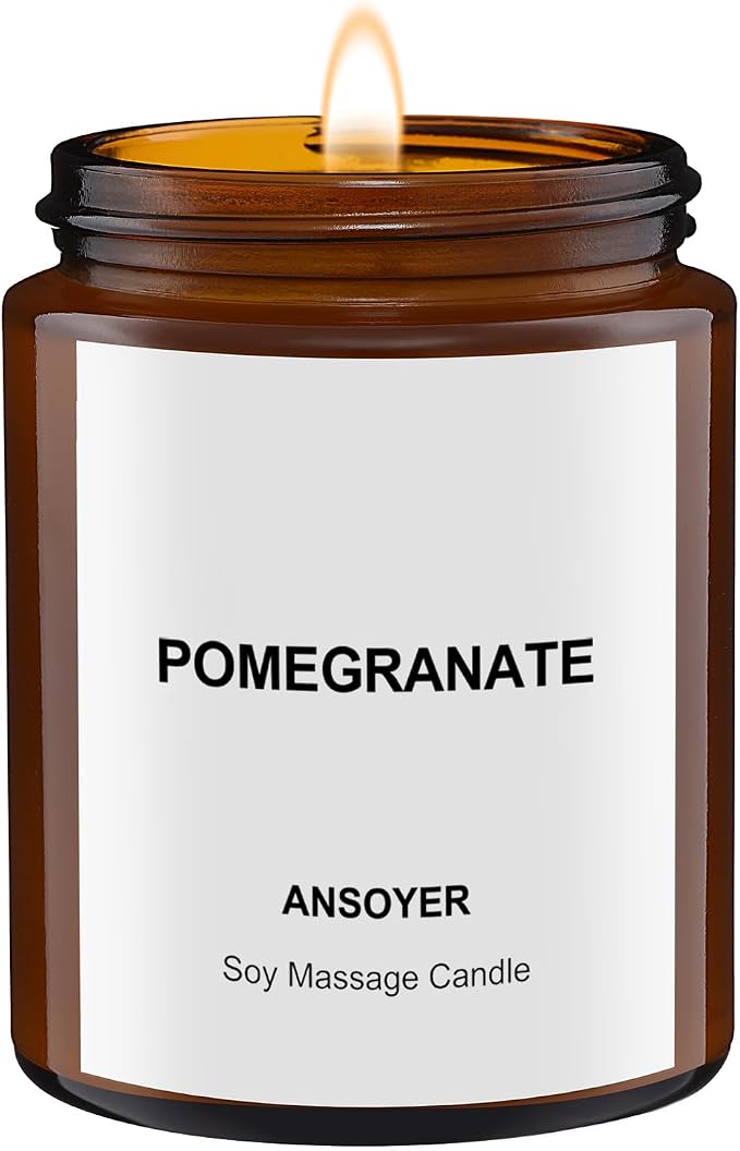 Massage Oil Candle, Pomegranate Scent, Gift SPA Use Home Scented Candle Body Oil, Ultra Hydrating Body Care with Soybean Oil, 4.5oz