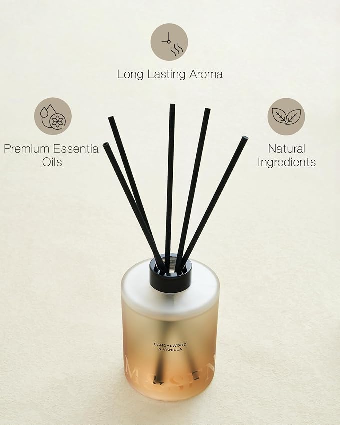 M&SENSE Sandalwood & Vanilla Reed Diffuser Set - 16.9 fl oz Long-Lasting Scent, Non-Toxic Essential Oil Diffuser for Home, Fragrance Diffuser Housewarming Gifts for Bathroom Bedroom for Women