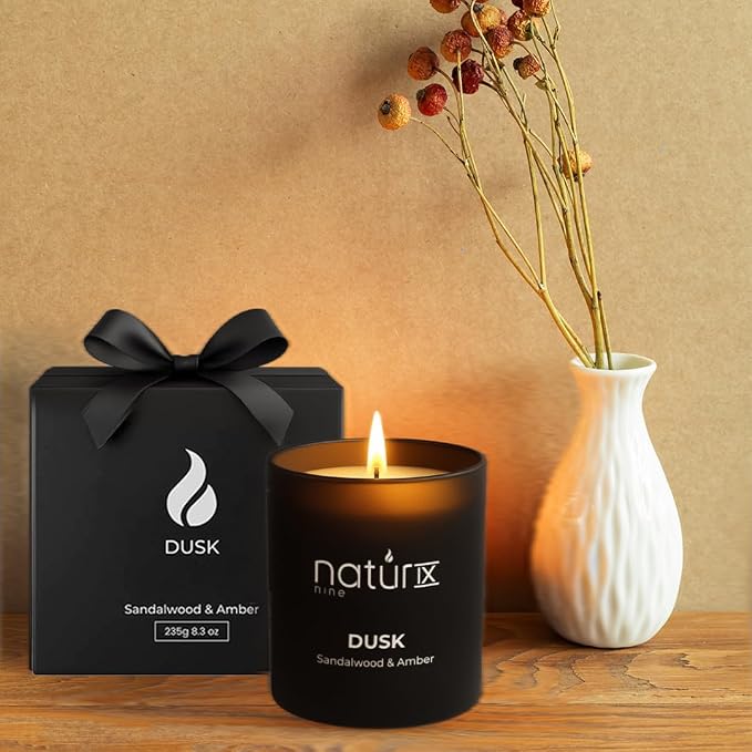 Natur IX Dusk Scented Candles for Home | Sandalwood & Amber | Natural Non Toxic Soy Candles with Essential Oils | 50 H Long Burning