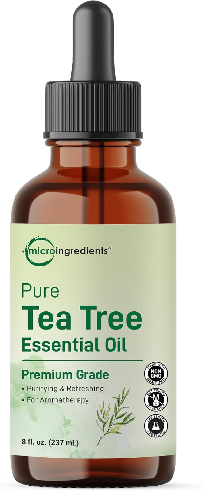 Micro Ingredients Pure Tea Tree Essential Oil, 8 fl oz | Premium Grade Liquid Drops | DIY for Natural Aromatherapy, Soap, Diffuser, Candles, Body & Scalp Massages | Purifying & Refreshing Aroma