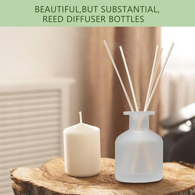 HOSSIAN Reed Diffuser-3pcs Reed Diffuser Empty Bottles with 28pcs Reed Diffuser Sticks- Refillable Diffuser Bottles -Diffuser Jars for Home Oil Fragrance Decoration Girl Women Gift(Frosted Glass)
