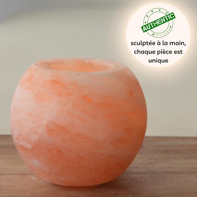 Zen'Light Himalayan Salt Crystal Candle Holder Sphere 900 g – 100% Genuine Natural Himalayan Salt Crystal – Hand Carved – Candle Holder Made of Quality Natural Material – Rounded Shape