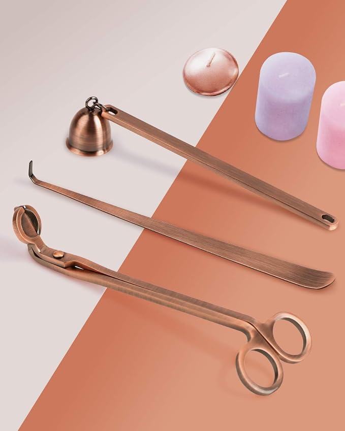 RONXS 3 in 1 Candle Accessory Set, Candle Wick Trimmer Candle Cutter, Candle Snuffer, Candle Wick Dipper with Gift Package for Candle Lover (Copper)
