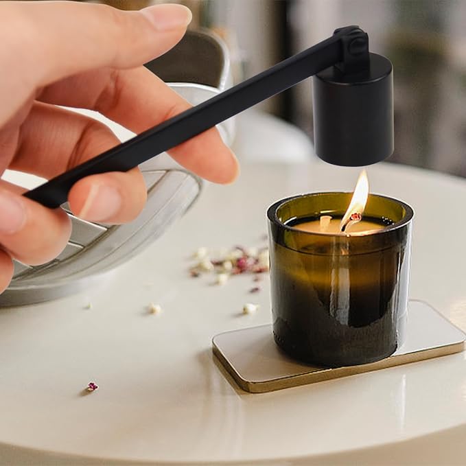 Flylin Candle Snuffer, Stainless Steel Elegant Candle Extinguisher with Long Handle, Straight Tube Candlesnuffers Extinguish for Tea Light Candles Fireplace Church Wedding Candle (Black)