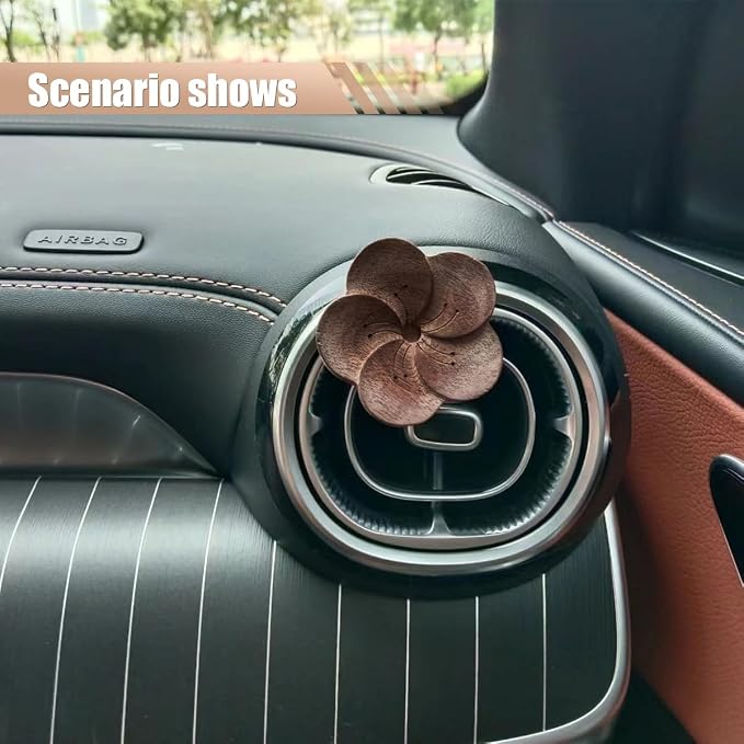 Wood Flower Essential Oil Diffuser, Car Air Vent Clip Aromatherapy Diffuser, Car Diffusers for Essential Oils, Car Diffuser Clip for Car Office Bedroom (Dark-1 Pack)