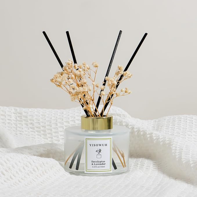 Reed Diffuser Set,5.07 fl oz (150 ml) - Eucalyptus & Lavender Oil Diffusers with 8 Reed Sticks,Home Fragrance Reed Diffuser for Bathroom Shelf Decor