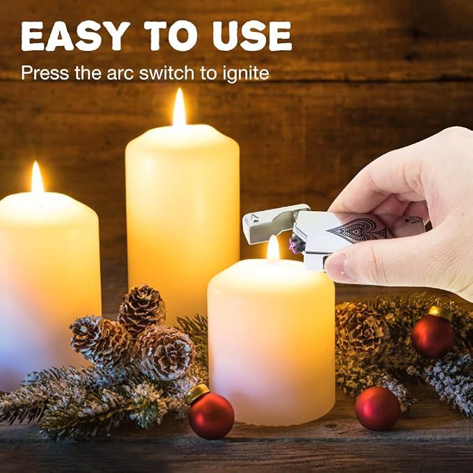 LcFun Electric Lighter - Rechargeable USB, Dual Arc Plasma, Windproof Flameless, Pocket Metal Lighter with LED Battery Indication for Candles, Camping (Silver Ace)