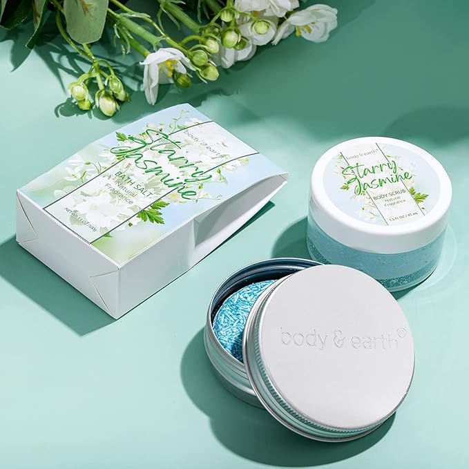 Body & Earth Gift Baskets for Women 11PCS Jasmine Spa Gift Sets for Her, Self Care Kit with Bubble Bath, Shower Gel, Lotion Set, Mothers Day Gifts for Mom