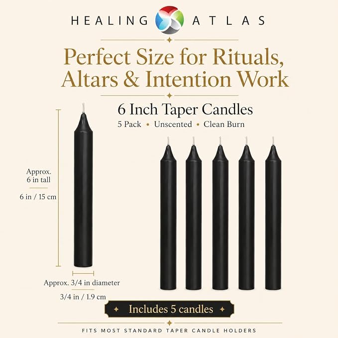 Black Spell Candles 6 Inch – 5 Pack Ritual Chime Candles for Wicca, Santeria, Altar, Prayer, Meditation, Manifestation & Spiritual Cleansing Black