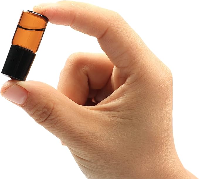 Furnido 25 Pack 2ml Amber Glass Roll on Bottle For Essential Oils,Perfume Vial with Stainless Steel Roller Ball,Black Caps Mini Sample Vials Cosmetics Small Container