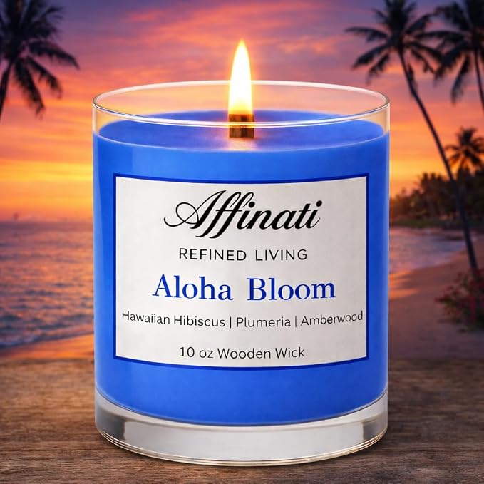 Affinati Aloha Bloom Scented Candle, 10 oz Wooden Wick Tumbler Jar – Highly Fragrant Exotic Tropical Floral Aromatherapy, Island Soy Gift
