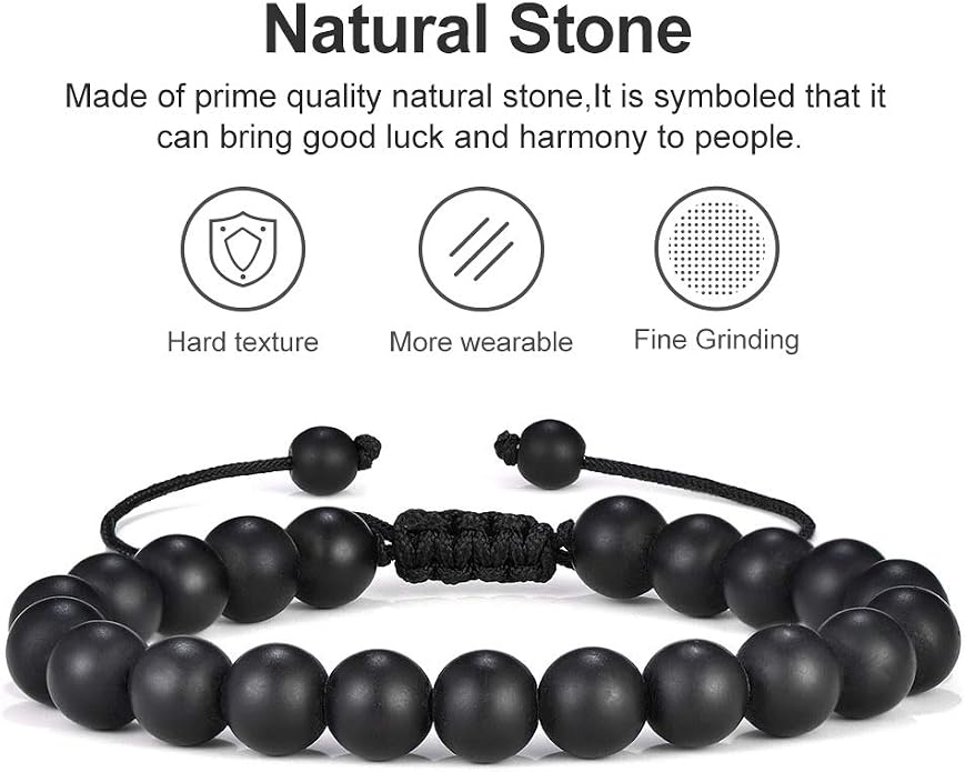 M MOOHAM Mens Bracelet - Beaded Natural Stone 8mm Tiger Eye Matte Agate Lava Rock Bracelets for Men Teen Boys Grandpa Dad Birthday Gifts Jewelry