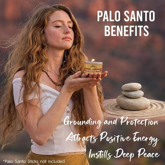 Palo Santo & Sage Smudge Candle (6oz) Ground & Purify - Pure Sage Energy Cleansing Candle for House Cleansing Negative Energy – Spiritual for Protection & Intention – Soy Wax - Made in The USA