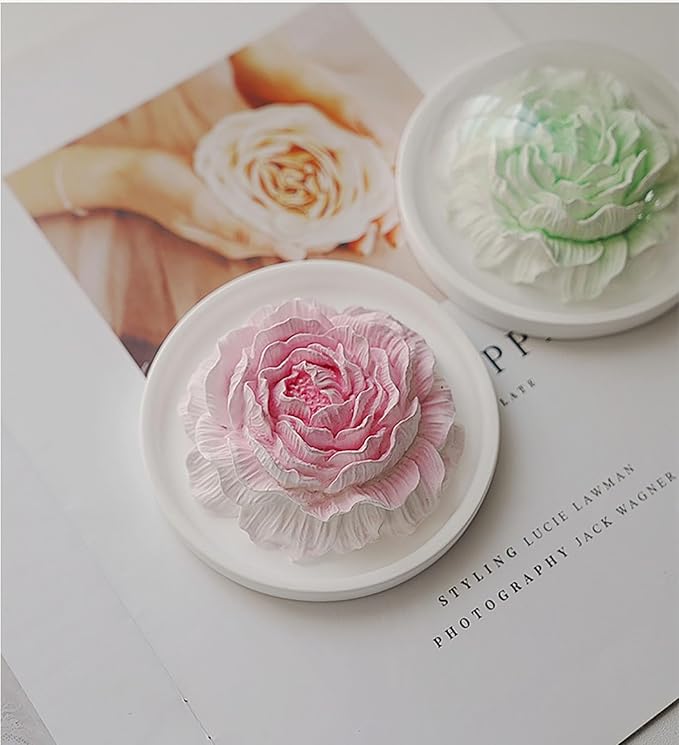 Essential Oil Passive Flower Diffuser with Fragrance -Non-Electric Peony Flower Porcelain Aromatherapy Diffusers for Small Room, Desk Decorative, Bathroom (Pink, White Peach Oolong Scent)