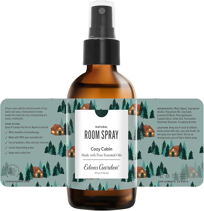 Edens Garden Cozy Cabin Aromatherapy Room Spray – Natural Essential Oil Air Freshener for Home, Fall & Holiday Season, Calming Long-Lasting Scent, 4 fl oz (118 ml)