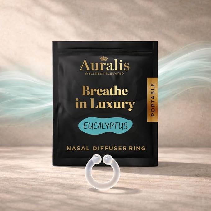 Auralis Discovery Set – Nasal Diffuser Rings for Aromatherapy | Silicone Essential Oil Inhaler | 5 Scents: Eucalyptus, Lavender, Peppermint, Lemon & Tea Tree | Calm & Focus