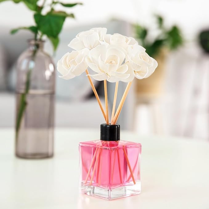 5 Pcs Flower Scent Diffuser, Natural Flower Scent Oil Diffuser Sticks, Aromatherapys Reed Flowers for Home, Bathroom, Office (Camellia), White, KA027-YON-YB