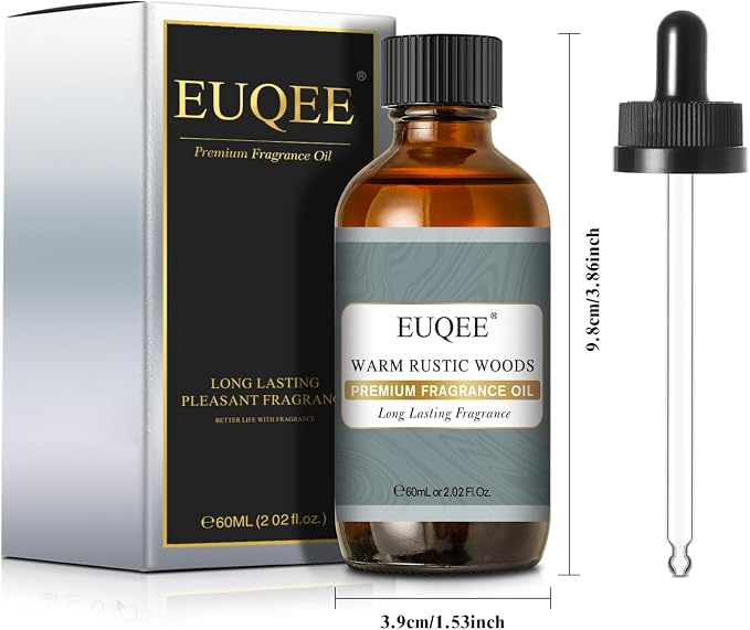 EUQEE Warm Rustic Woods Fragrance Oil Premium Fragrance Essential Oil 60ml with Glass Dropper for Diffuser, DIY Soap, Candle Making(2.02 Fl oz)