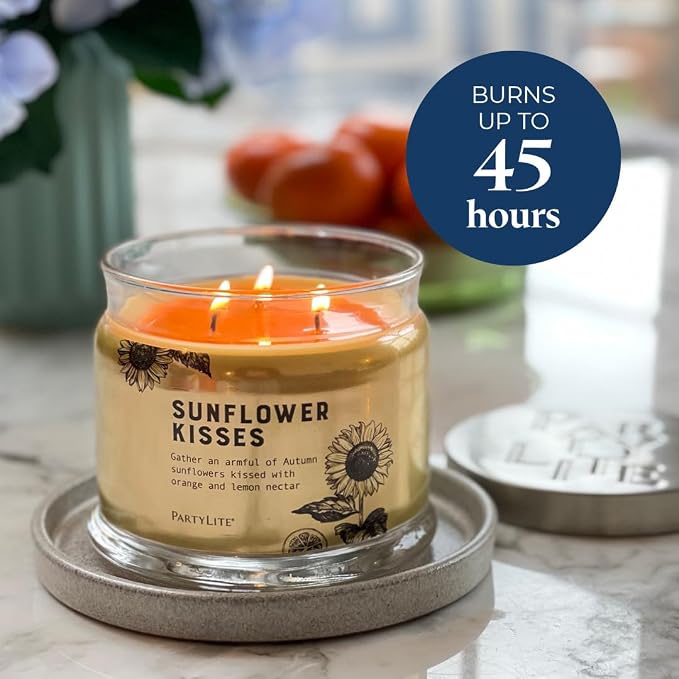 PartyLite 3-Wick Jar Candle, Highly Fragranced Clean Burning Glass Candle, 25-45 Hours Burn Time (Sunflower Kisses)