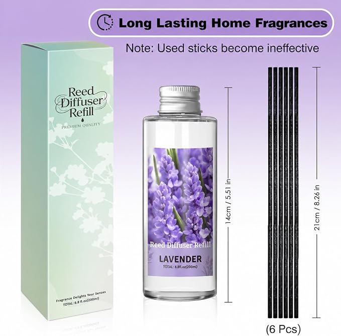 SCENTORINI Reed Diffuser Oil Refill, Lavender Diffuser Oil 6.76 Fl Oz, Natural Scented Essential Oil Refill Long Lasting Summer Home Fragrance for Room Spa Aromatherapy Bathroom Home Decor